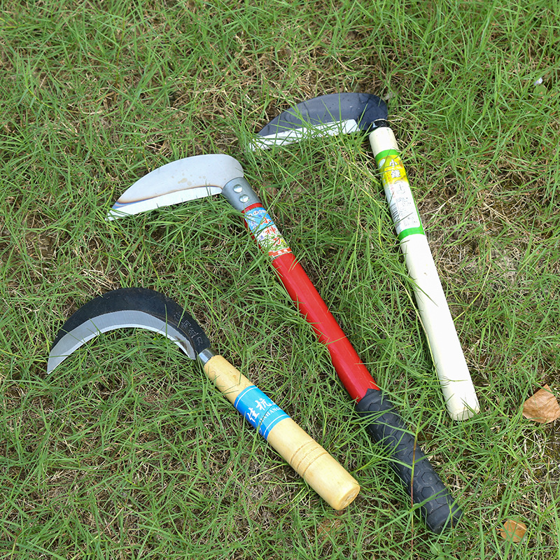 厂家直供木柄小镰刀户外收割庄家开路弯刀农业用具除草用具批发