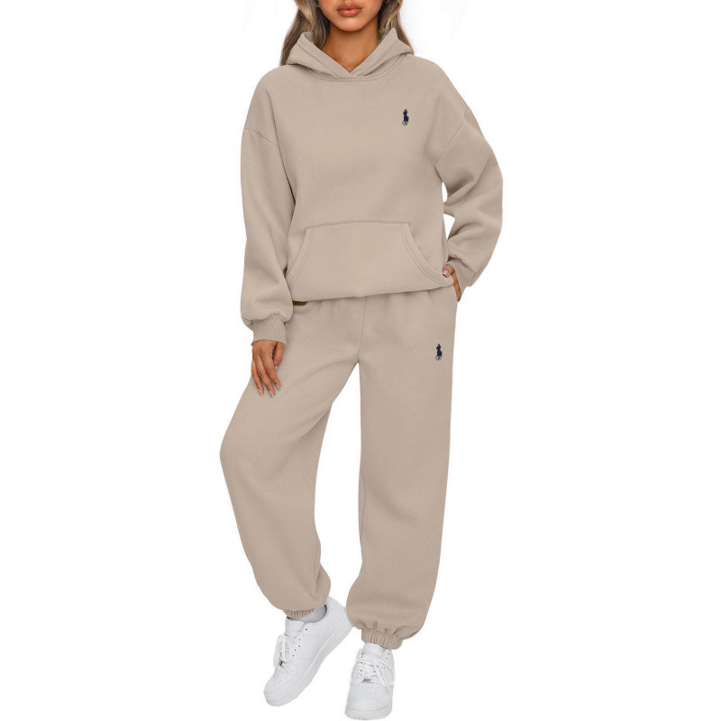 2025 Cross-Border Women's Amazon Home Casual Sports Hooded Sweatshirt and Jogger Pants Set with Embroidery