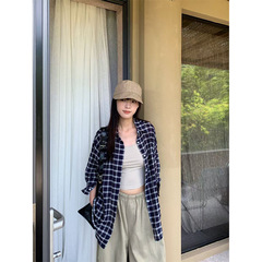 誉一新款2025秋季韩系复古格子衬衫女慵懒休闲宽松长袖上衣M3715