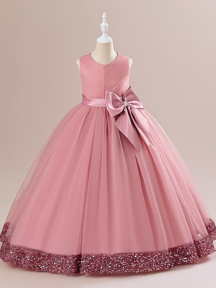 Vestido de niña Vestido medio y grande para niños Flor de rendimiento ropa para niños vestido de novia vestido largo de niña princesa vestido de malla de lentejuelas