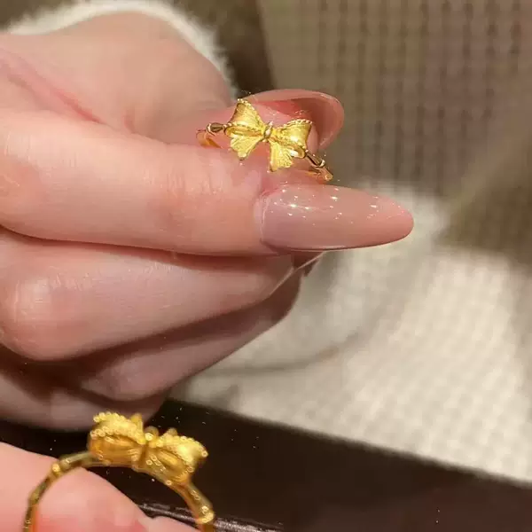 Mingjie's New Bamboo Index Finger Ring with Bow, the Fugitive Princess, Niche High-End Sweet Open Ring Birthday Gift