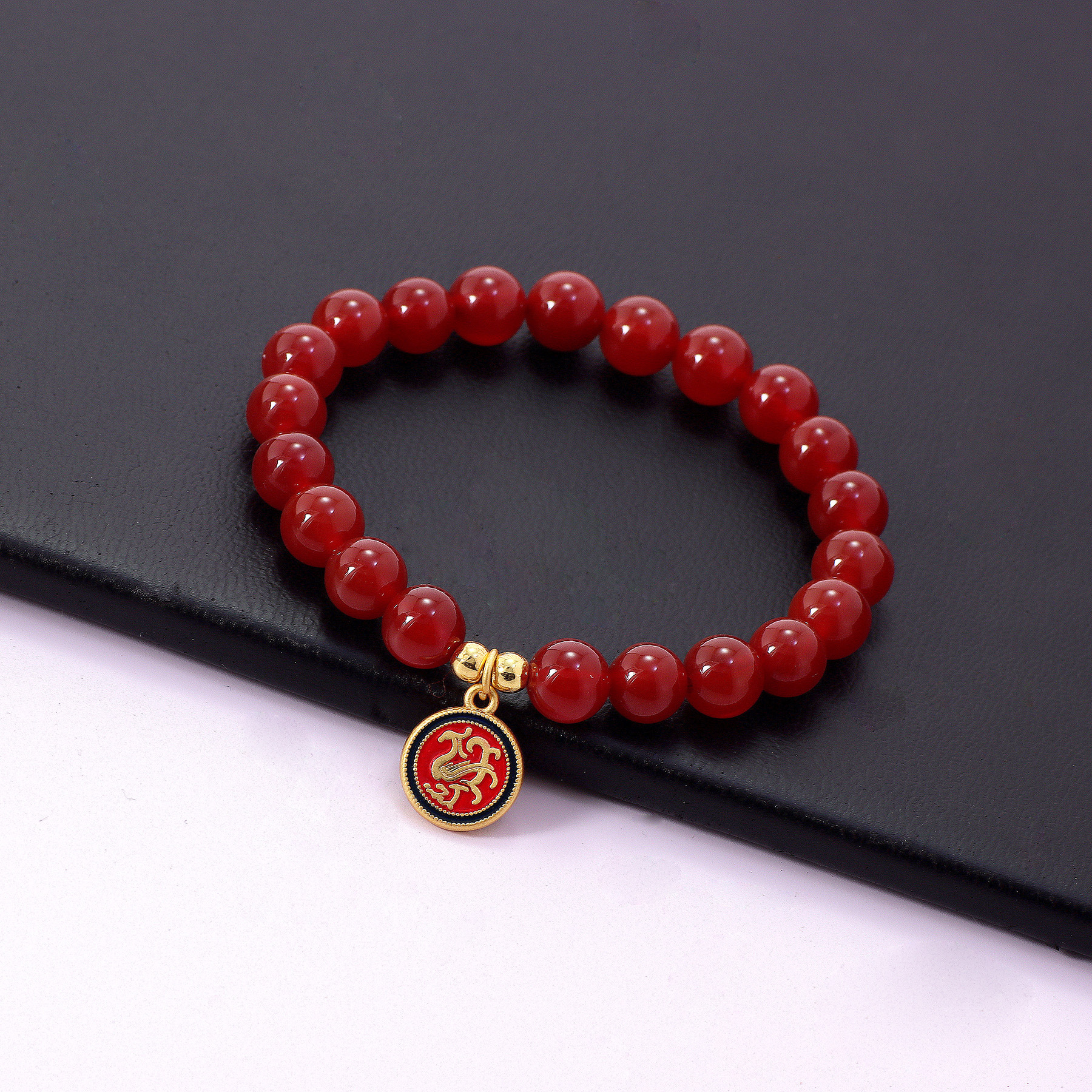 Pulseira de ágata vermelha natural para homem e mulher sorte_voghion.com