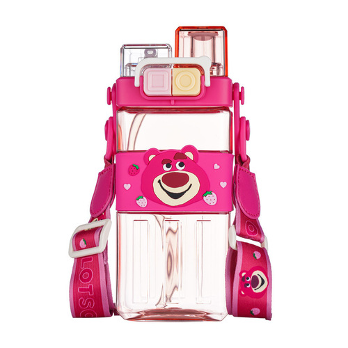 Children's water cup for school, portable tritan kettle, anti-fall, high temperature resistance, high-value plastic strawberry bear cup