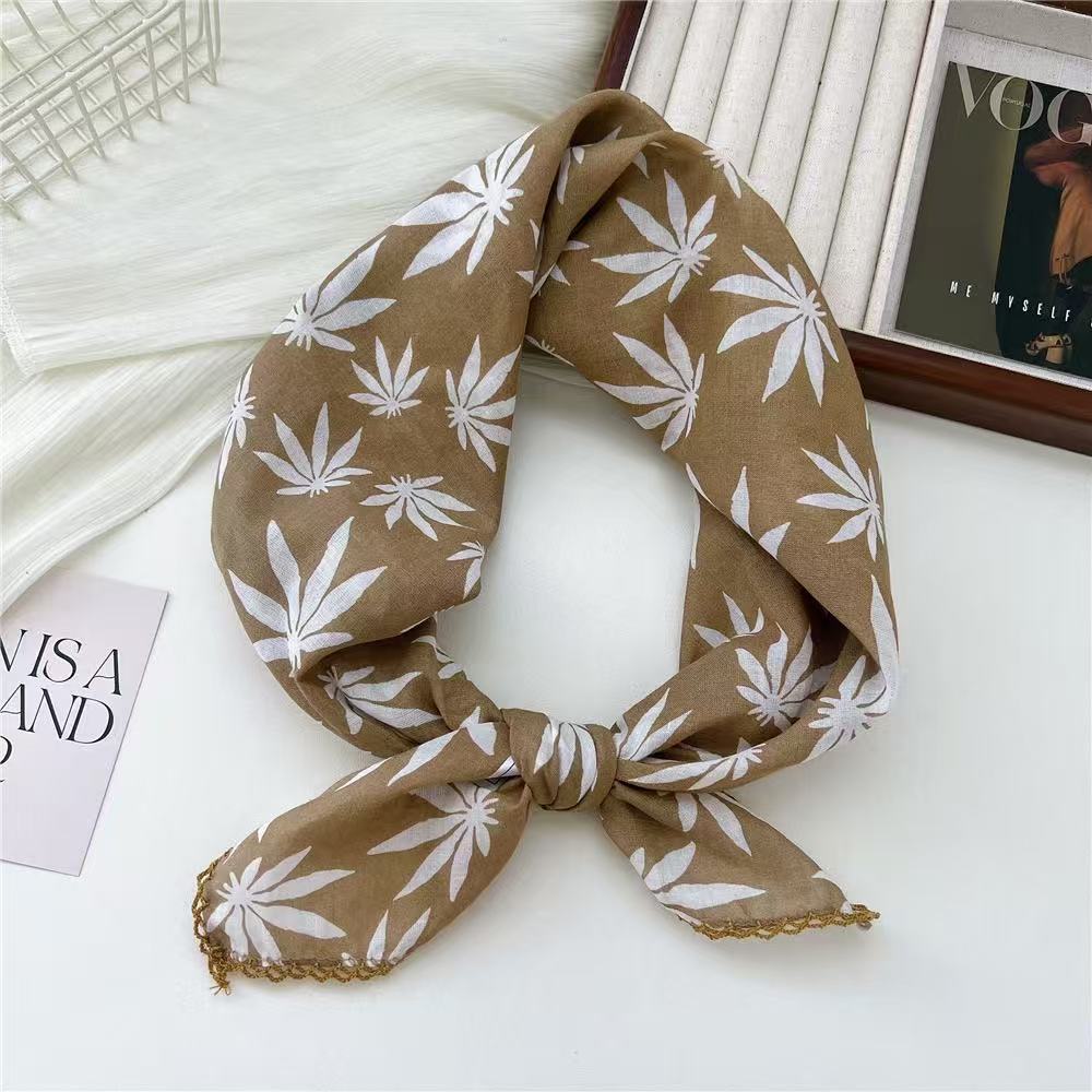 70수 면 사각 타월 - 단풍잎 연한 커피색