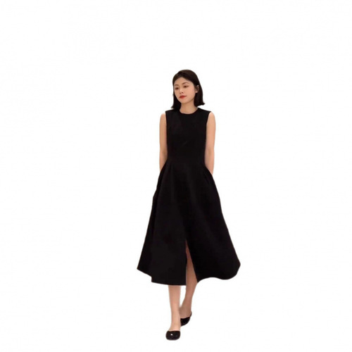 Black Open Hem Dress for Women - 2025 Summer New Casual Sleeveless Unique Style and Slender Herve Hennin Dress