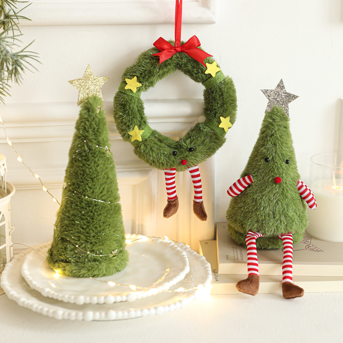 Nuevos productos verdes de peluche árbol de Navidad decoraciones de Navidad muñecas adorables muñecas decorativas para el hogar