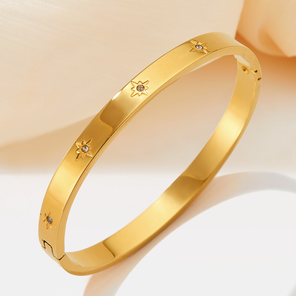 Bracciale da donna in acciaio inossidabile con stella a otto punte pieno di diamanti, accessori per bracciale anti-scolorimento_voghion.com