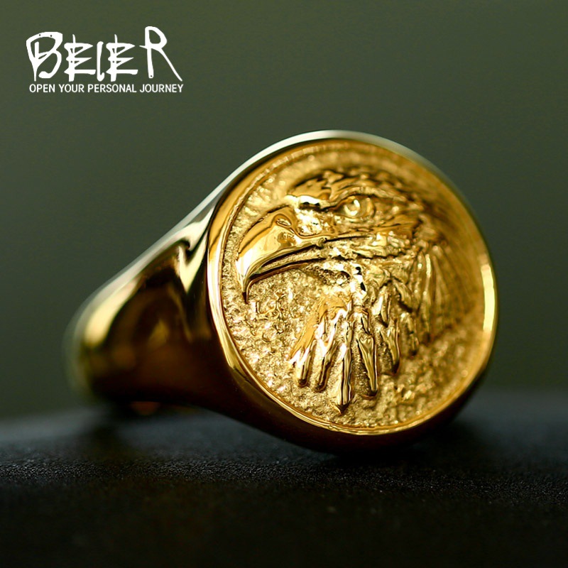 retro fashionable golden ring stainless steel