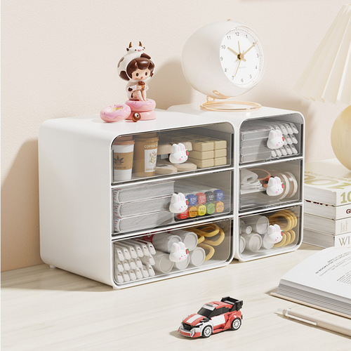 Cartoon cosmetics storage box desktop dressing table skin care product storage rack organizer box table drawer storage cabinet