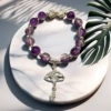 AC12 Twin Lotus Fan Elf Purple Brushed Bead Bracelet