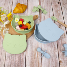 宝宝硅胶碗小猫碗食品级儿童喂养餐具婴儿辅食带盖便携防摔吸盘碗