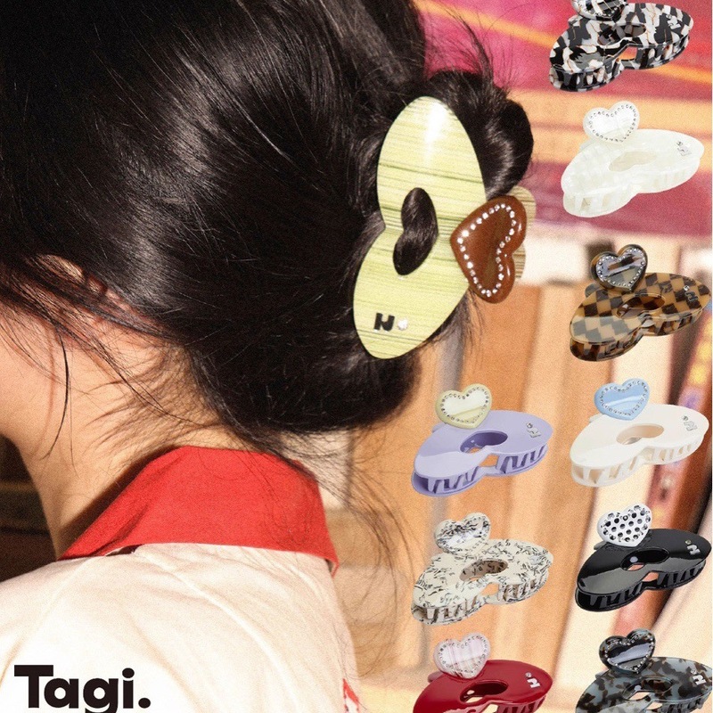 tagi.怦怦爱心新款醋酸爱心水钻镂空抓夹可爱无痕鲨鱼夹发卡|undefined