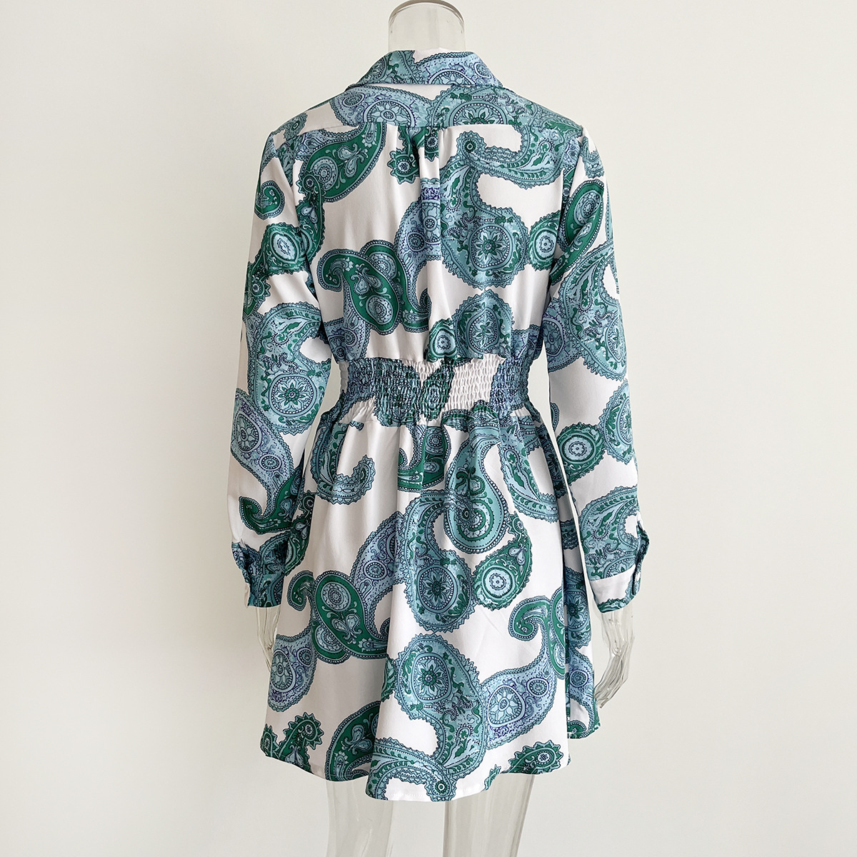 Paisley Pattern Blouse Collar Dress Women Smocking Waist Long Sleeve Spring Autumn Women Clothing 14 Paisley Pattern Blouse Collar Dress Women Smocking Waist Long Sleeve Spring Autumn Women Clothing