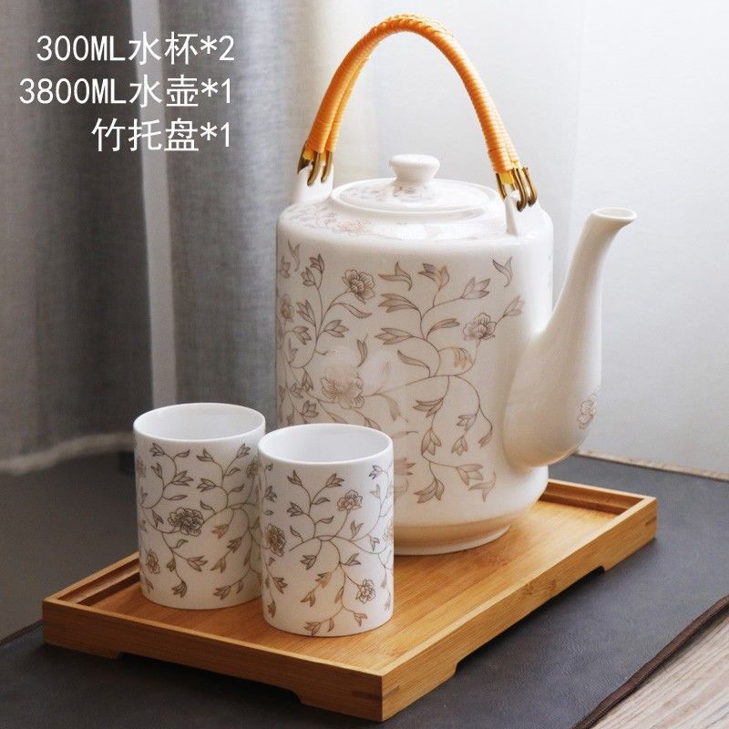 백금 난초덩굴 스트레이트 컵(1냄비 2컵+트레이) 3.8L