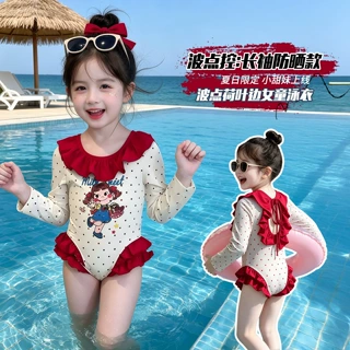女童连体泳衣2026夏季新款时髦儿童可爱卡通长袖速干泳装宝宝衣服