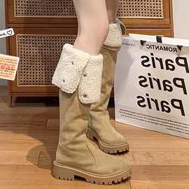 复古美拉德长靴折叠两穿高筒骑士靴四季风不过膝靴子粗跟长筒靴子