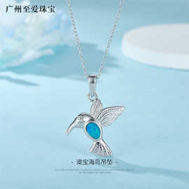 厂家定制欧美风蜂鸟吊坠 澳宝镶嵌个性飞鸟项链 跨境饰品供应链