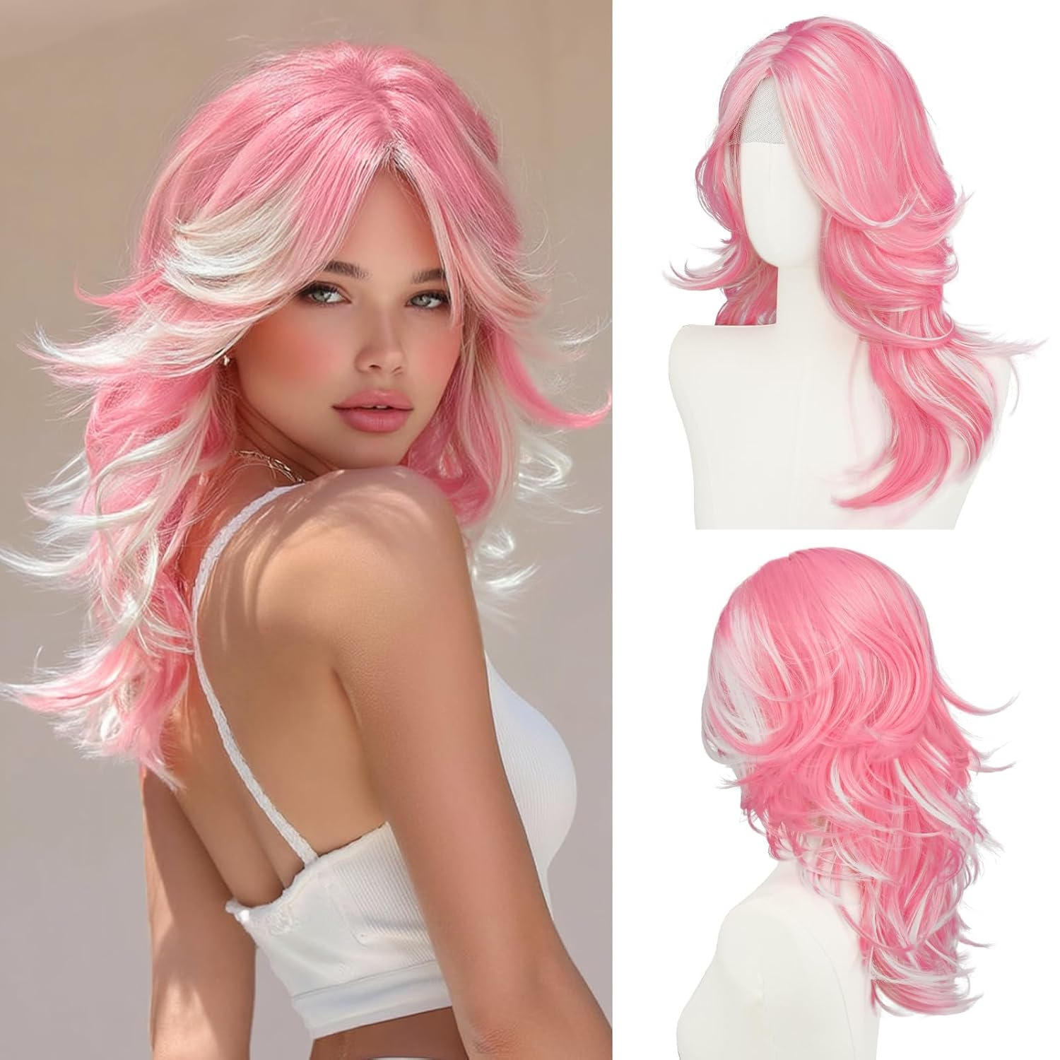 Cosplay Gradient Pink Long Curly Hair European and American Synthetic Fiber Wig New Lace Wholesale from Manufacturer