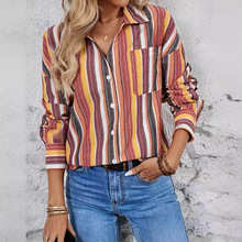 欧美跨境亚马逊新新款翻领秋装长袖衬衣 上衣时尚百搭宽松欧美风