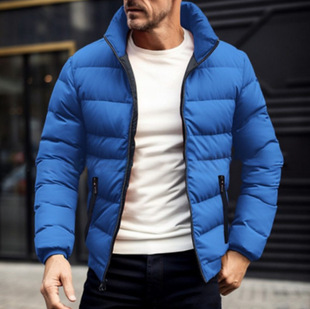2024 autumn and winter new solid color cotton-padded jacket coat simple atmosphere men's collar cotton-padded jacket Europe and the United States men's wholesale