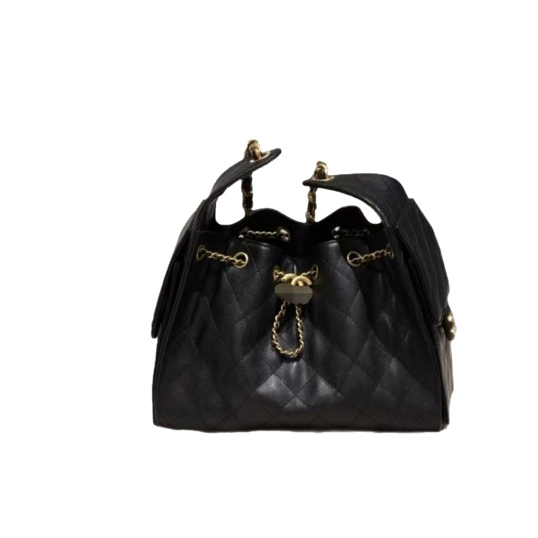 25bag Caviar Leather Hobo Drawstring 25C Bucket Bag Quilted Chain Shoulder Underarm Bag Hipster Bag For Women - Thumbnail 5