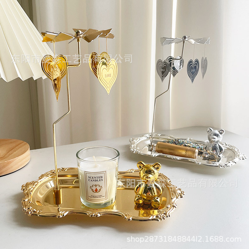 Luz de lujo plata giratoria aromaterapia candelabro bandeja retro europeo romántico oro linterna decoración del hogar