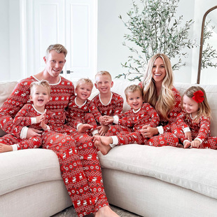 Amazon Europe and the United States New Christmas Family Home Parent-Child Suit Printed Pajamas ebay Long Sleeve Crewneck