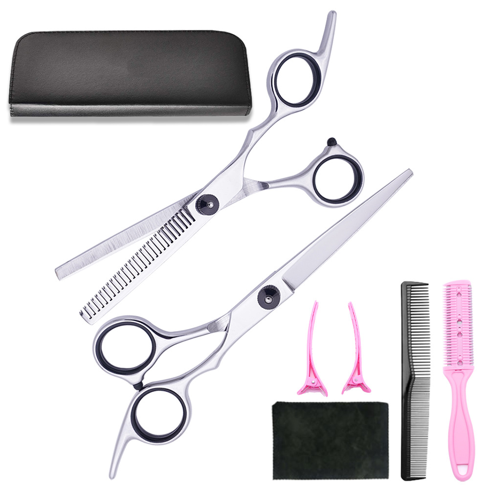 Tijeras de peluquería al por mayor de fábrica, tijeras de peluquería de acero inoxidable, estilista profesional, flequillo, juego de tijeras de dientes para el cabello fino y roto