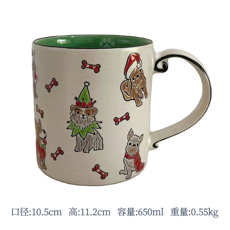 Ceramic mug hand-painted underglaze cat design, cute breakfast cup, microwave-safe