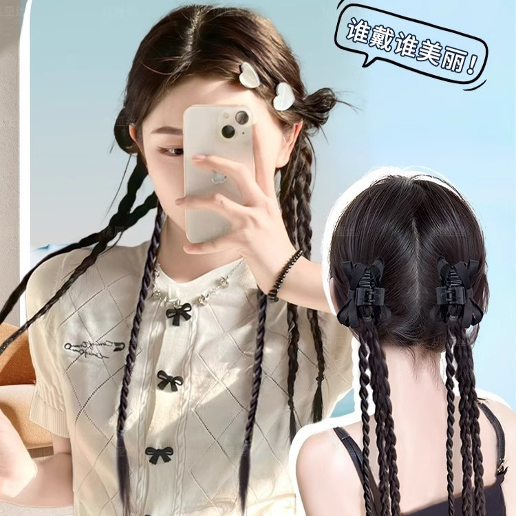 Cony Fake Hair Braid with Claw Clip and High Ponytail - Stylish Ribbon and Braided Hair Accessories for Qipao and Modern Chinese Style