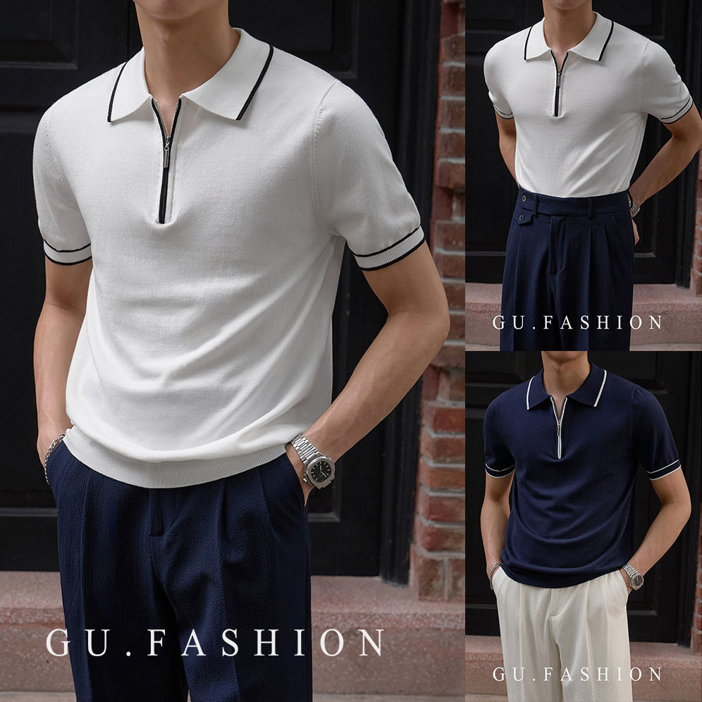 Camisas de polo de manga corta de vello de estilo de dinero camiseta de punto hombre línea de semicirretera camiseta de hielo de verano fábrica transfronteriza al por mayor