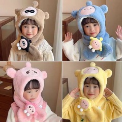 儿童帽子围巾一体秋冬天毛绒帽可爱男孩保暖帽女童蛋仔防风帽批发