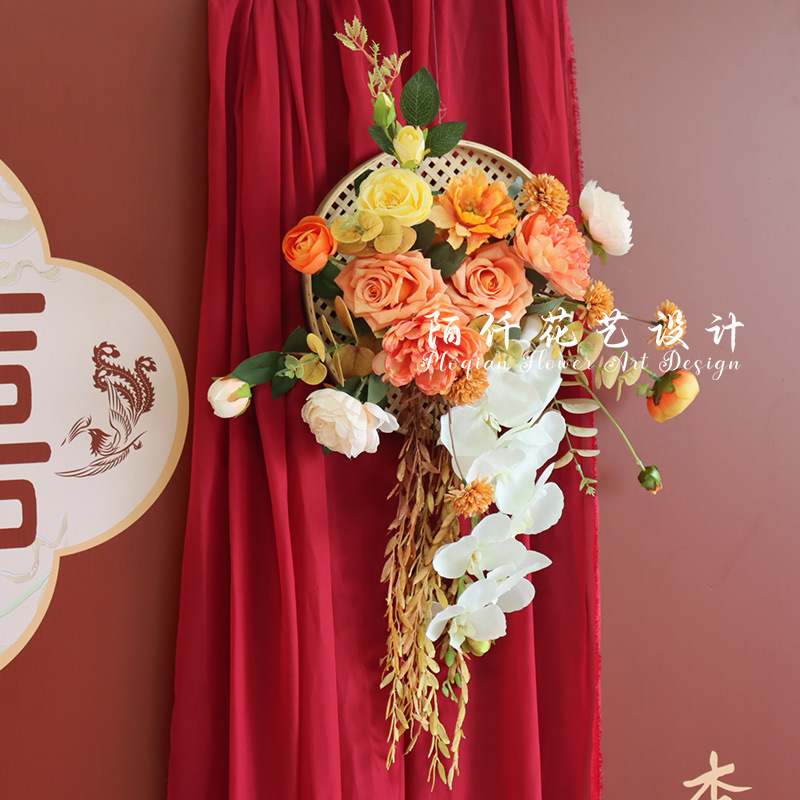 婚庆道具花订婚布置装饰挂花婚礼现场假花拱门背景墙簸箕花艺|undefined