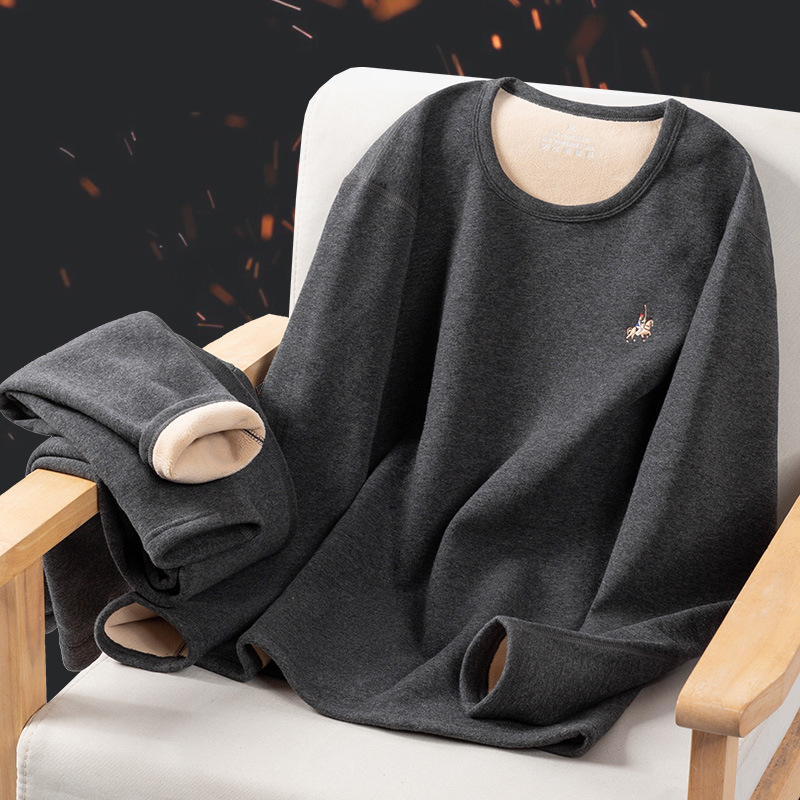 Winter Men's fleece-lined Thickened Super Thick Thermal Underwear suit Cold-proof Anti-freeze Pure Cotton Lamb Velvet Autumn Clothes and Pants