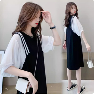 Breastfeeding Clothes Hot Mom Stitching Summer New Fake Two-piece Breastfeeding dress Postpartum Slimming Breastfeeding Clothes