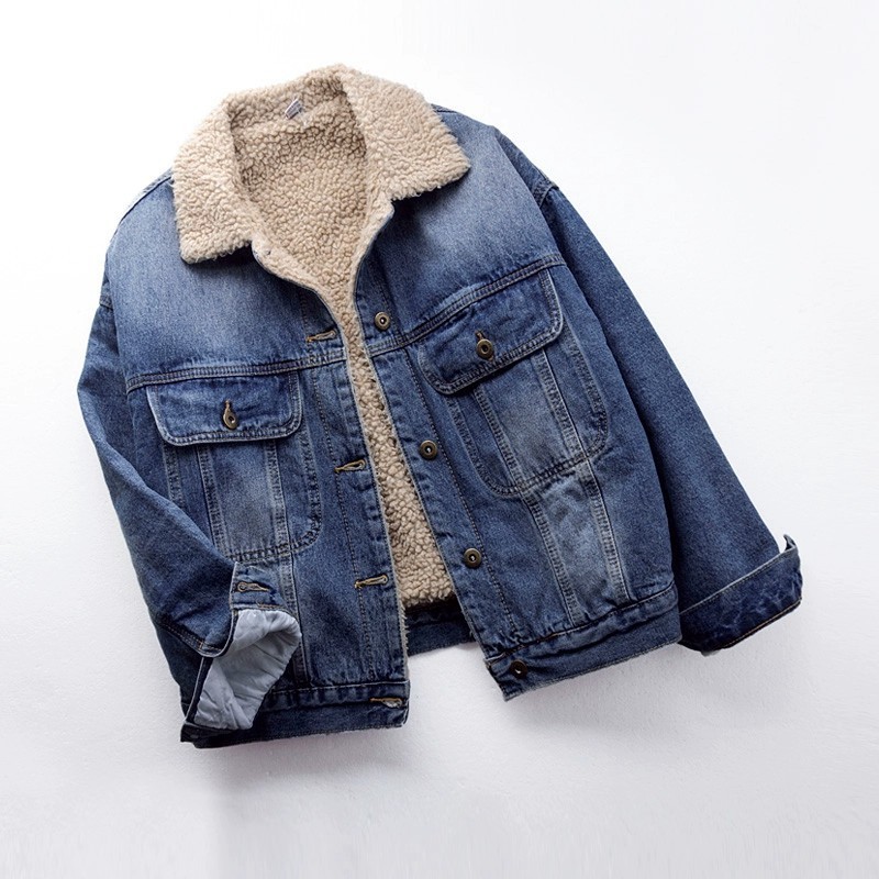 Roupas femininas Jaqueta jeans de algodão para mulheres outono e inverno curta 2024 nova jaqueta solta bf quente de algodão mais casaco de lã de cordeiro de veludo da moda_voghion.com