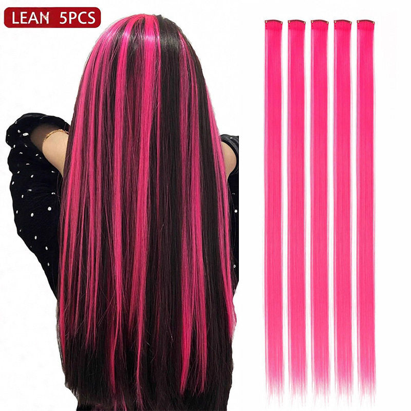 Cross-Border Popular Hair Extensions, Ear-Hanging Hair Dye Pieces, Women's Five-Piece Set, Seamless Colored Hair Extensions, One-Piece Hair Patch