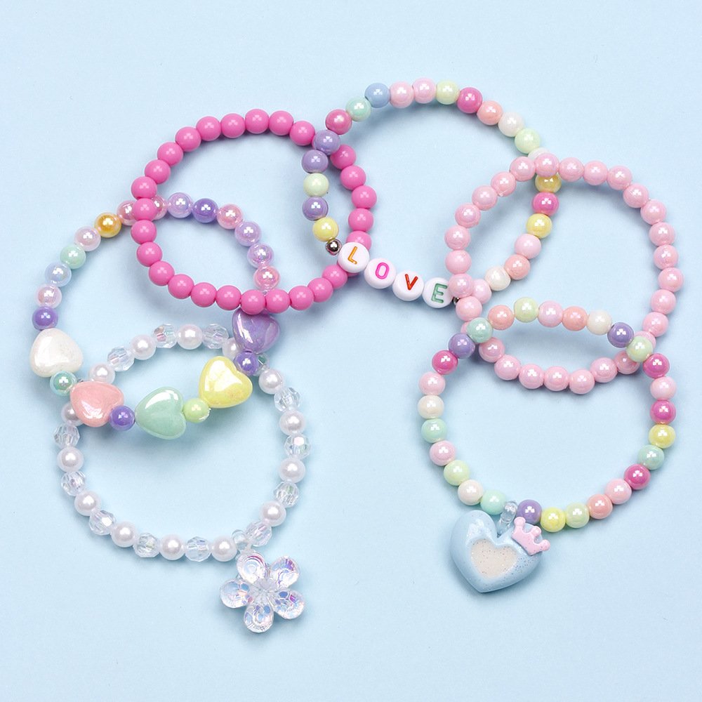 Cute Love Heart Shape Flower Resin Beaded No Inlaid Bracelets