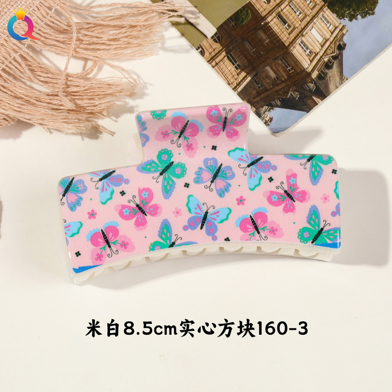 奇阅新款小清新UV印花抓夹时尚简约碎花发夹子高级感鲨鱼夹女批发|undefined