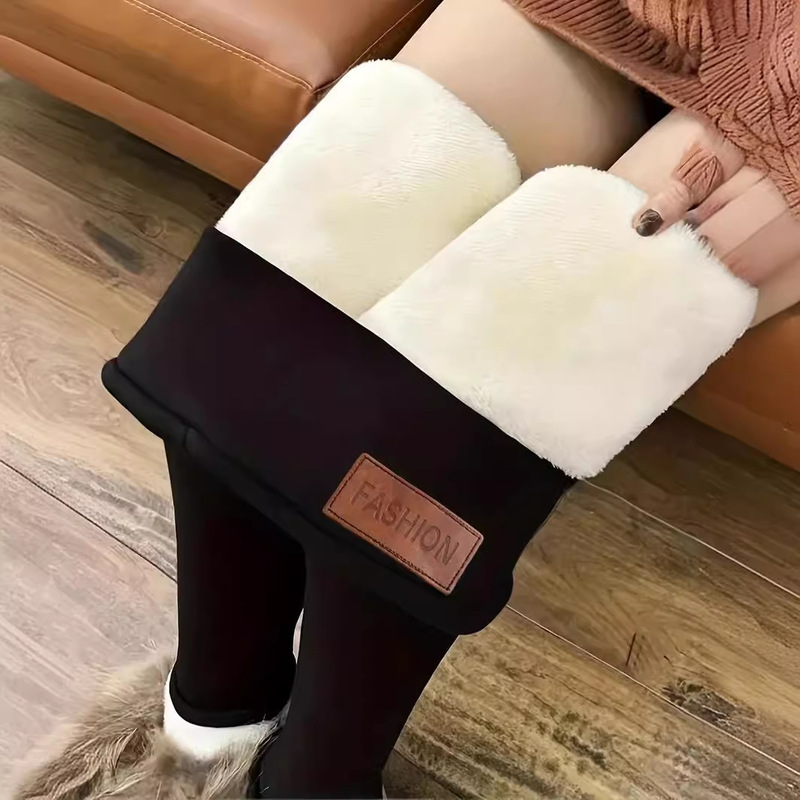Cross-Border Exclusive Supply of Fleece-Lined and Thickened Plain Lamb Wool Leggings for Women, Autumn and Winter High-Waisted Tight Pants, Thermal Pants, Yoga Pants