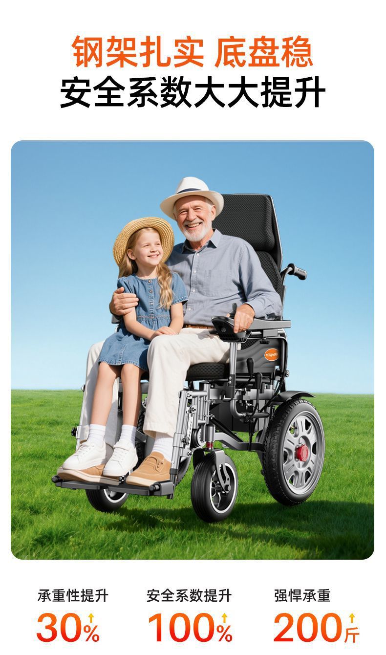 Electric Wheelchair Foldable Lightweight for Elderly and Disabled