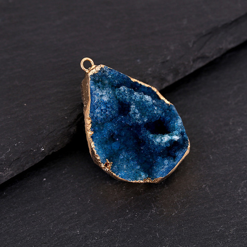 Cross-border natural crystal pendant, irregular crystal cluster, gravel, gold edge necklace, amethyst raw stone jewelry pendant
