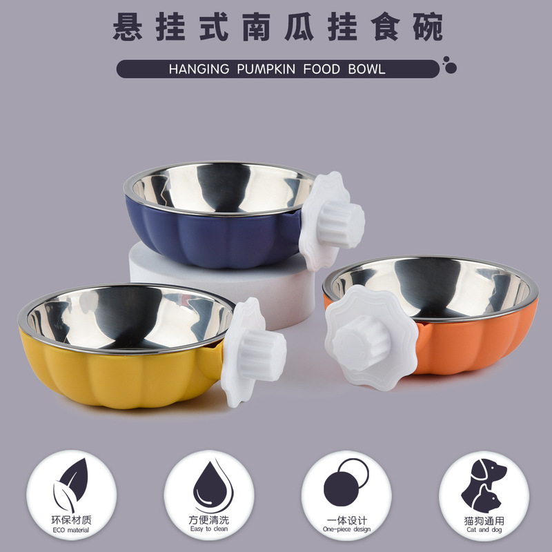 Stainless Steel Hanging Pumpkin Cat Bowl and Dog Bowl, Anti-Knock over Pet Hanging Cage Special Bowl, Thickeneded Fixed Food Bowl and Water Bowl Stainless Steel Hanging Pumpkin Cat Bowl and Dog Bowl, Anti-Knock over Pet Hanging Cage Special Bowl, Thickeneded Fixed Food Bowl and Water Bowl