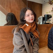 简约风穿搭围巾纯色针织毛线百搭显白围脖新款少女贴标保暖加厚