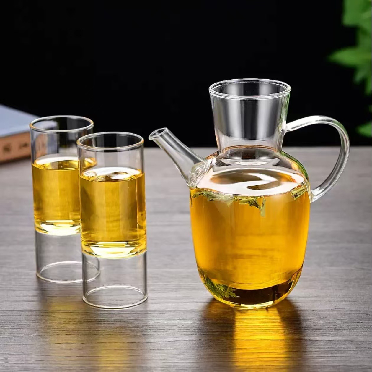 Shui Jing Zhu Xiao Zao Green Teapot + 2 Bamboo Cups