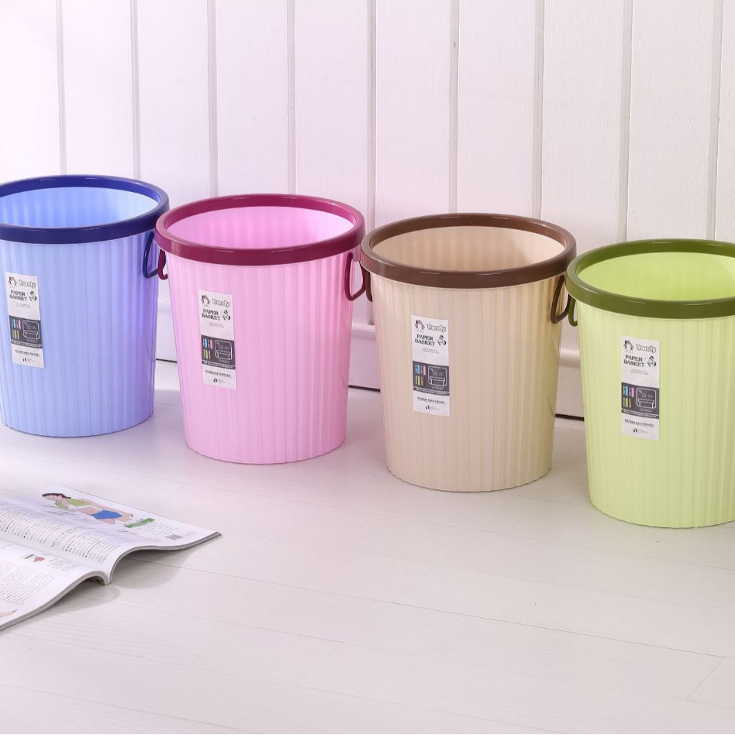 Home Simple Trash Can, Household No-Lid Pressure Ring Paper Basket, Large Kitchen Bathroom Living Room Striped Waste Bin