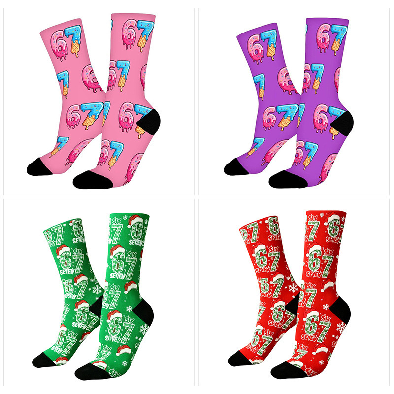 Cross-Border European and American Sports Socks Export Ins Trendy Socks 3D Printed Mid-Calf Stockings for Men and Women 360 Seamless Christmas Socks