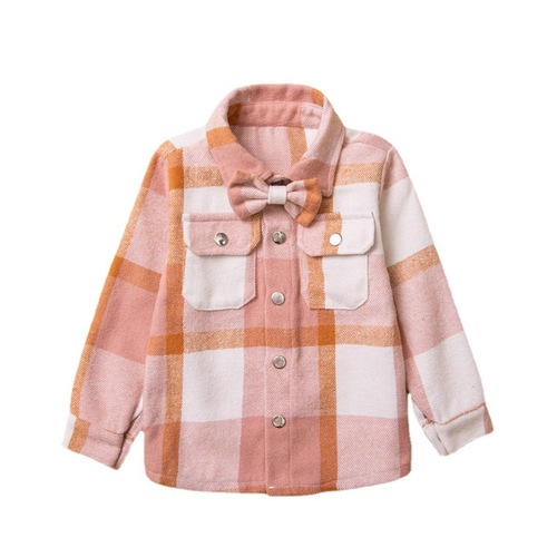 English-style children's clothing new INS children's spring and autumn wear cool long-sleeved plaid bow tie boys' shirt top wholesale