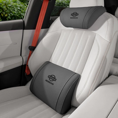 Cushions, Car Interior Decoration Supplies | Headrest - small-k-velvet-premium-black-nissan-headrest-lumbar-support-set