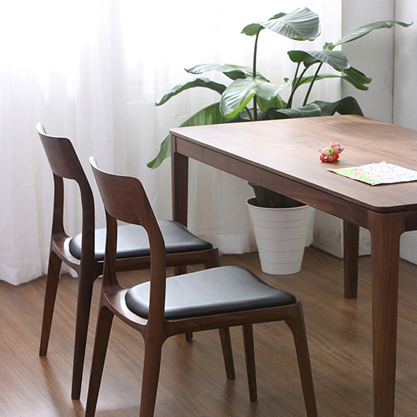 North American Black Walnut Dining Chair, Nordic Simple Chair, Restaurant Large Cloud Chair, Hiroshima Chair, Solid Wood with Soft Padding, Genuine Leather Chair